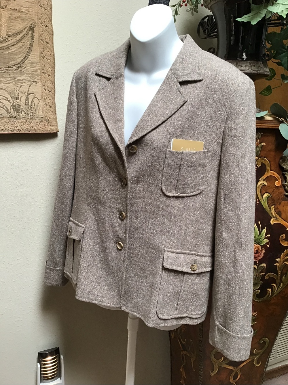 Tailored Taupe Wool-Blend Women's Blazer